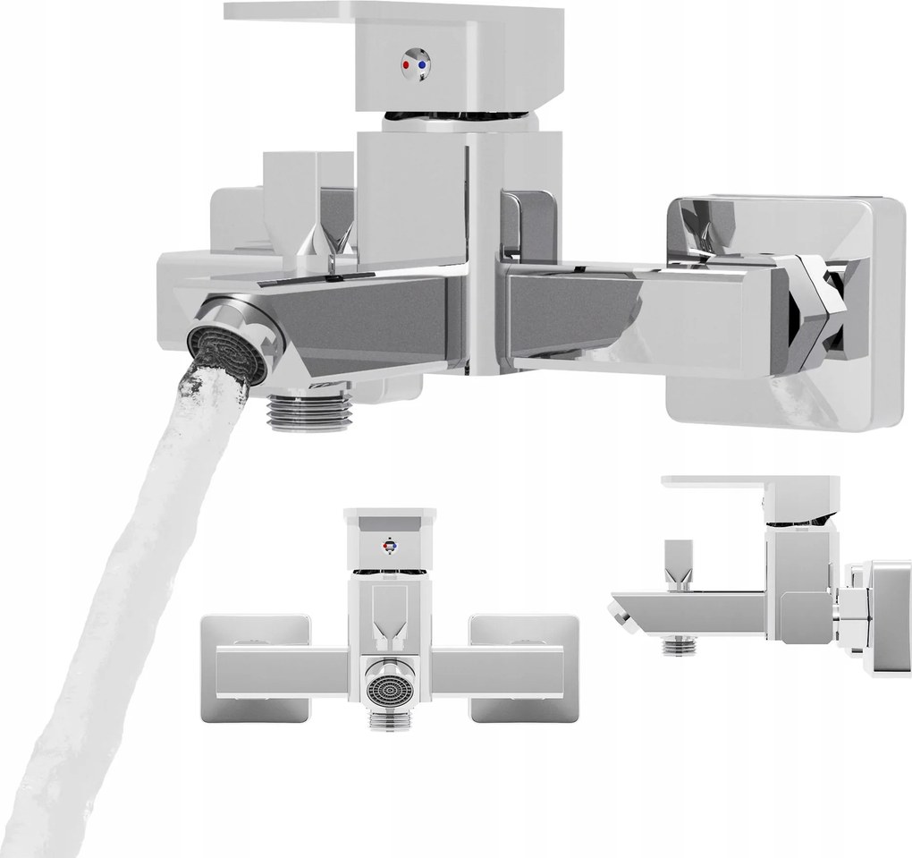 Kádtöltő csaptelep Fali fürdőszobai Négyzet Alakú ezüst Caro tömlőcsatlakozó