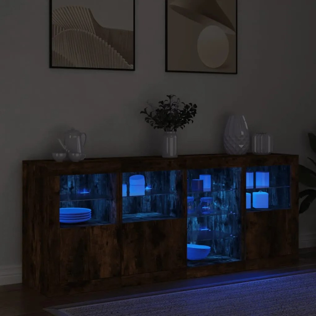 füstös tölgy színű tálalószekrény LED-ekkel 164 x 37 x 67 cm