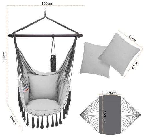 Detex® Szürke függőszék - 170x100x150cm