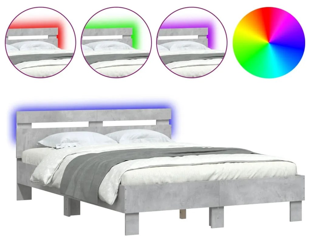 betonszürke ágykeret fejtámlával és LED-del 120x190 cm