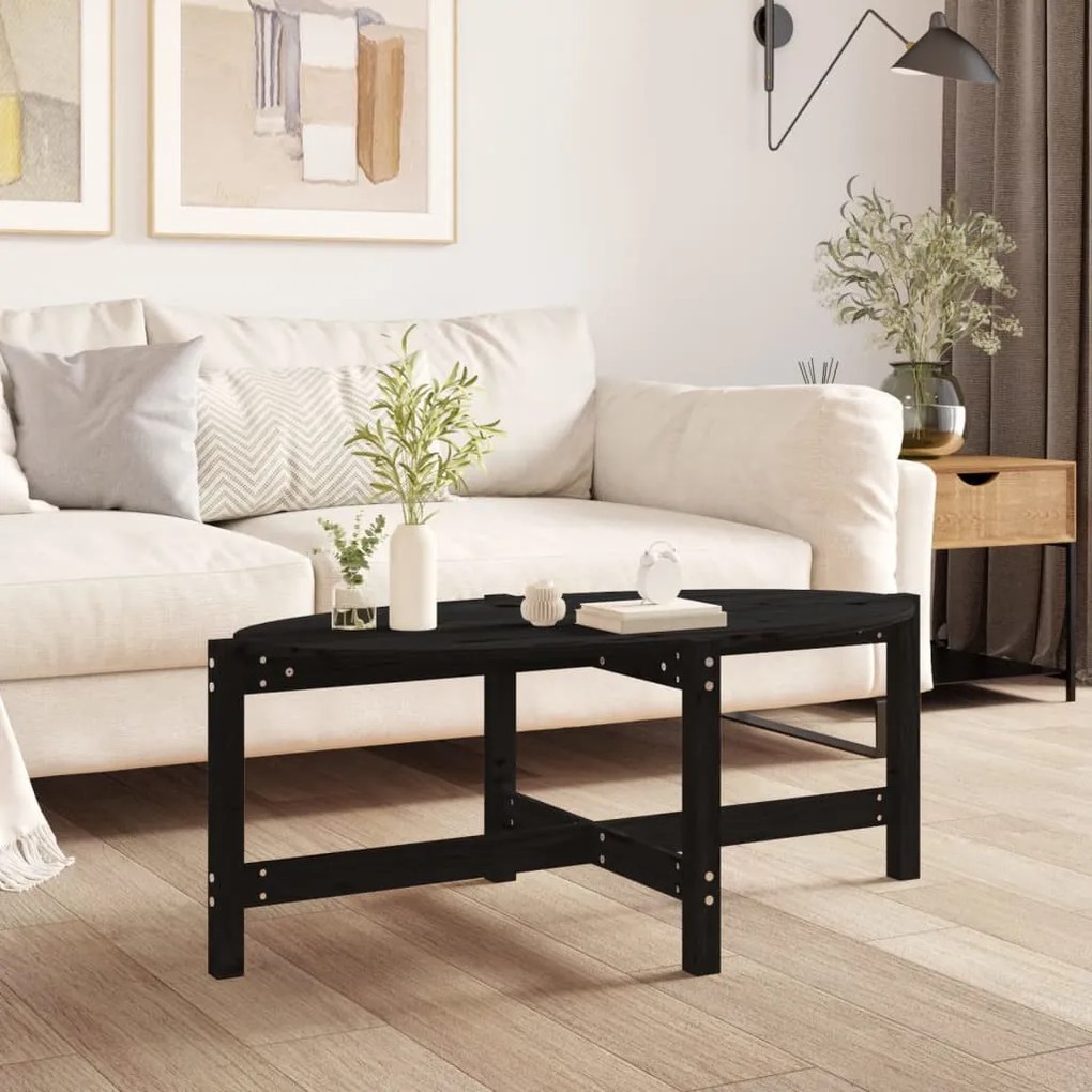 Fekete tömör fenyőfa dohányzóasztal 118 x 63 x 45 cm