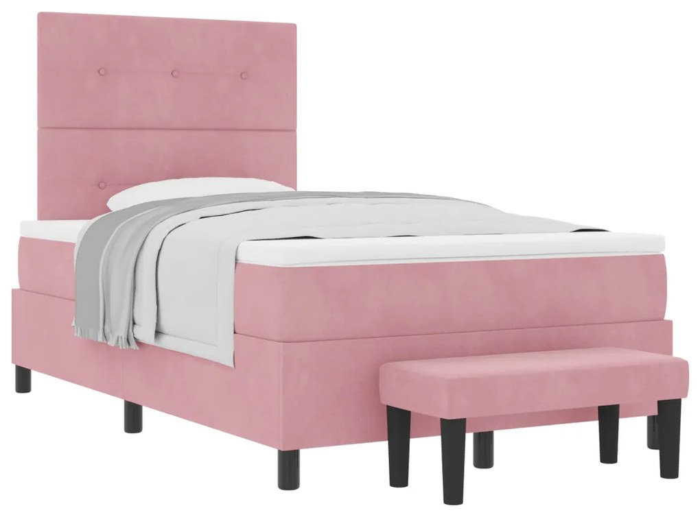 Boxspring Ágy Matrac és Pad Rózsaszín 120x200 cm Bársony