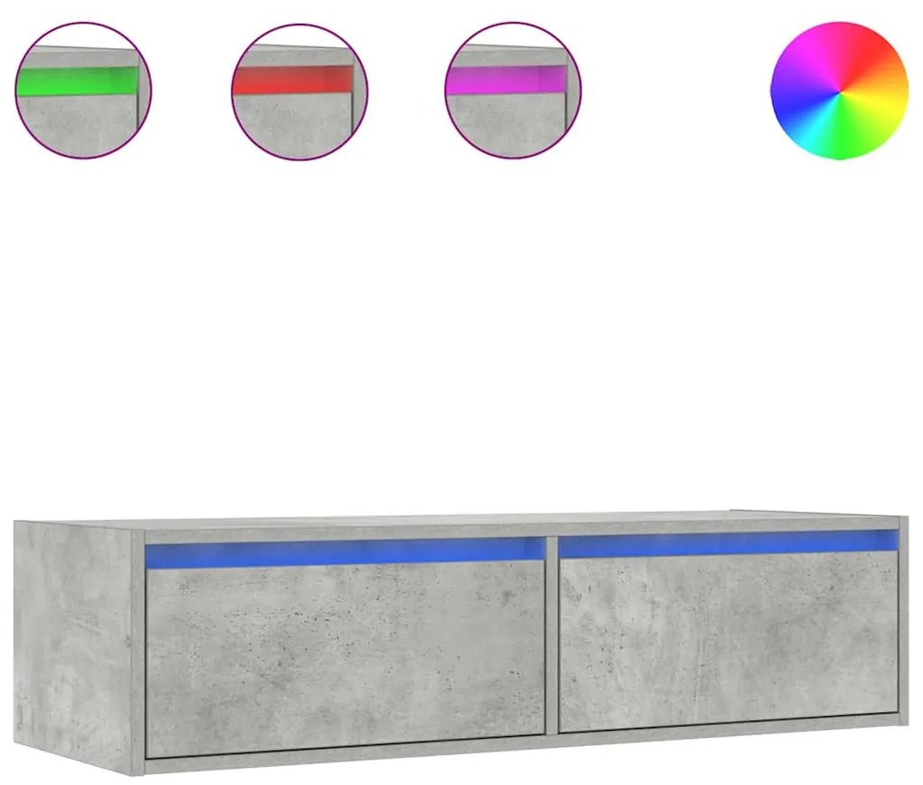 TV szekrény LED világítással beton szürke 100X35,5x25 cm
