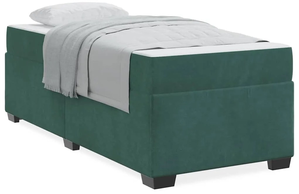 Ágykeret matraccal matracmal Sötétzöld 90 x 190 cm Bársony