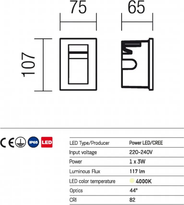 REDO 9548 INNER Kültéri Falba Építhető Lámpa LED IP65