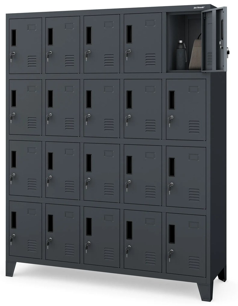 Fémszekrény, 20 rekeszes ROBERT, 1360 x 1720 x 450 mm, antracit színű