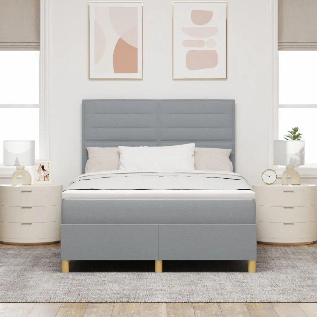 Box Spring Ágy Matraccal Világosszürke 140x190 cm Szövet