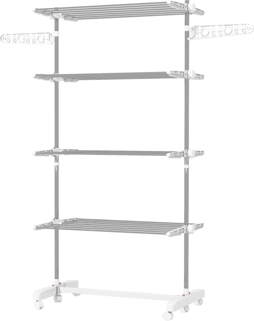 HOMCOM 4 szintes Ruhaszárító Torony Összecsukható Szárnyakkal, Kerekekkel, Belső és Külső Használatra, 142 x 55 x 172 cm, Fehér | Aosom