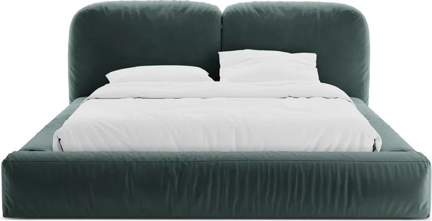 Petróleum színű kárpitozott ágyneműtartós franciaágy ágyráccsal 180x200 cm Martina – Micadoni