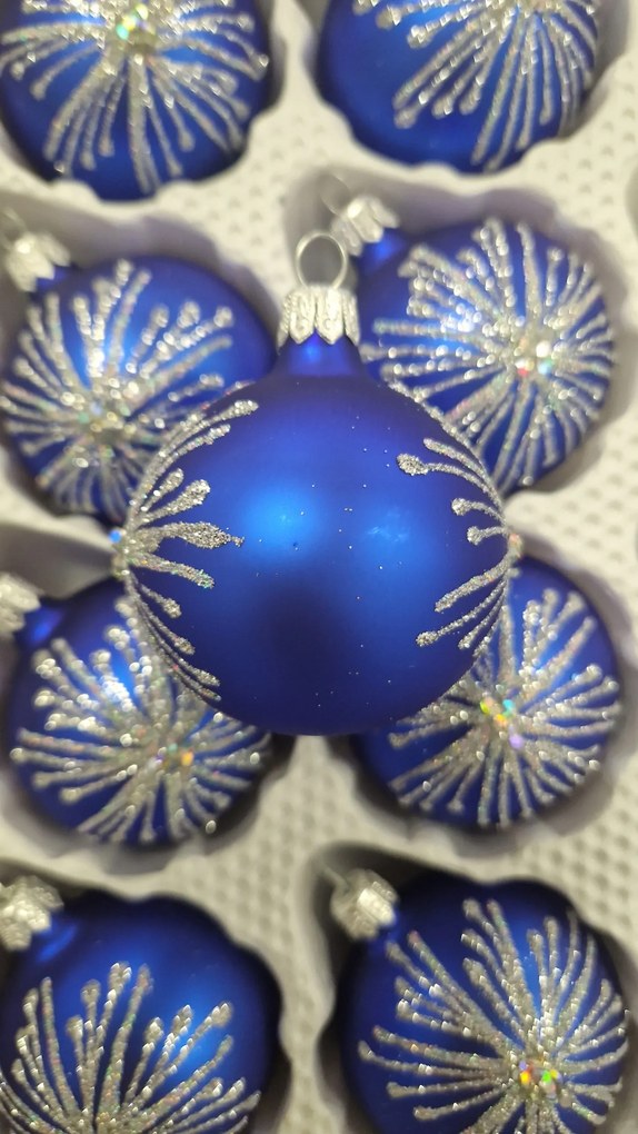 Karácsonyfadísz szett 12 db-os Üveg Kék Hópehely