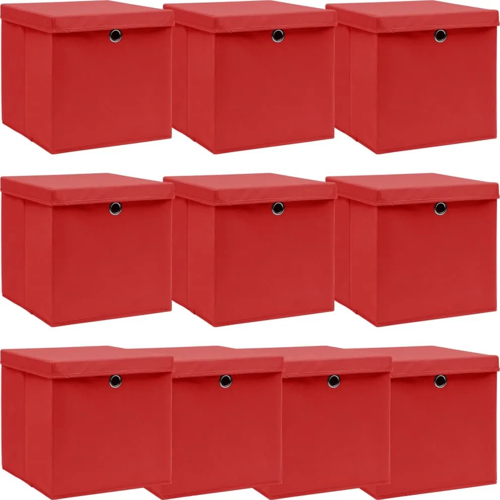 vidaXL 10 db piros szövet tárolódoboz fedéllel 32 x 32 x 32 cm