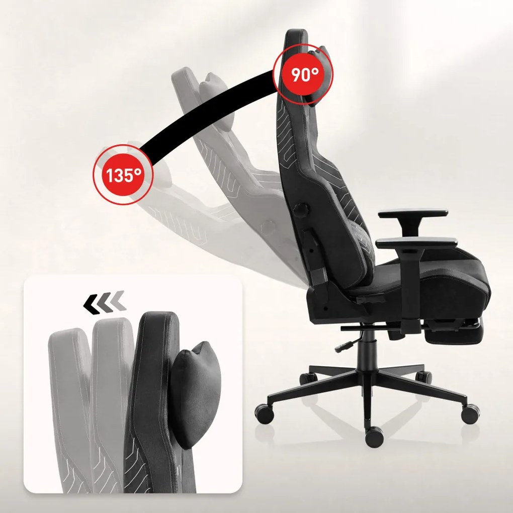 Gamer szék, lábtartóval prémium Black Noir