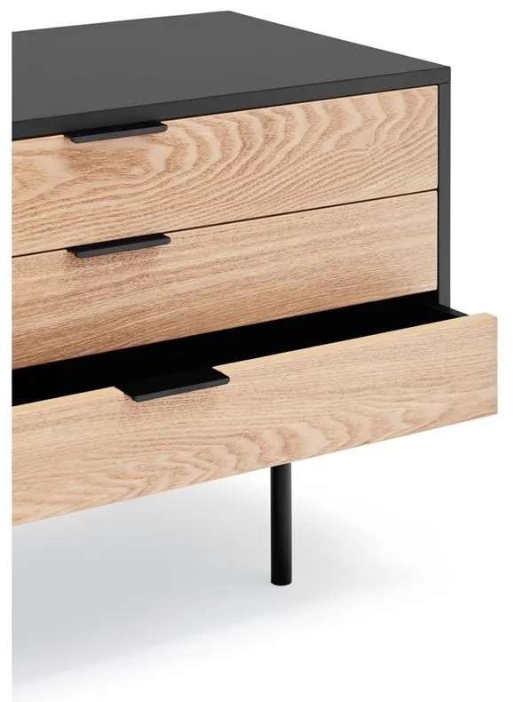 Fekete-natúr színű TV-állvány tölgyfa dekorral 180x52 cm Sierra – Teulat