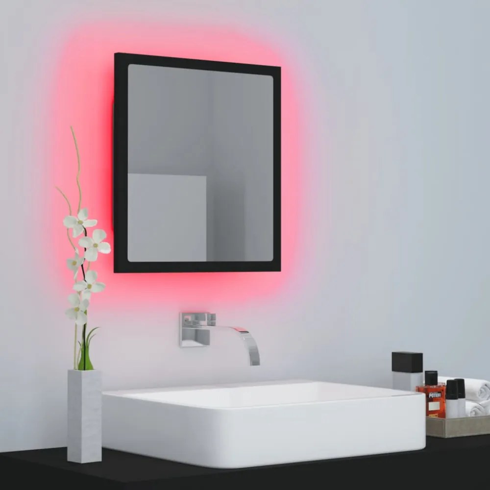 fekete akril LED-es fürdőszobai tükör 40 x 8,5 x 37 cm