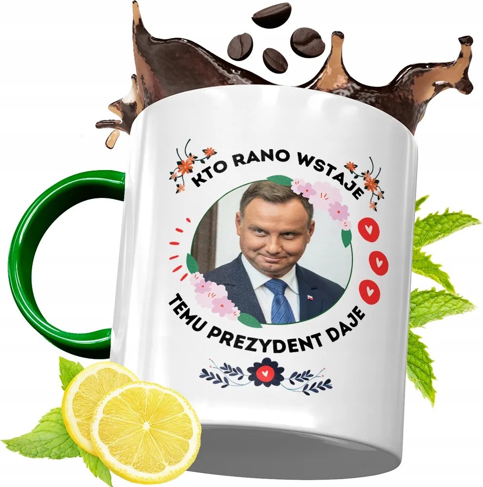 Zöld Bögre Andrzej Duda Elnök Ajándék Nyomtatott Fotóval