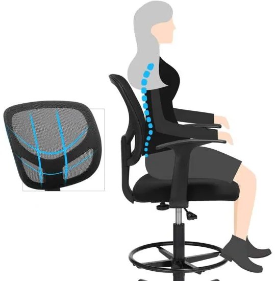 Ergonomikus irodai szék kartámaszokkal, magas forgó szék 55-75 cm ülésmagasság, Fekete