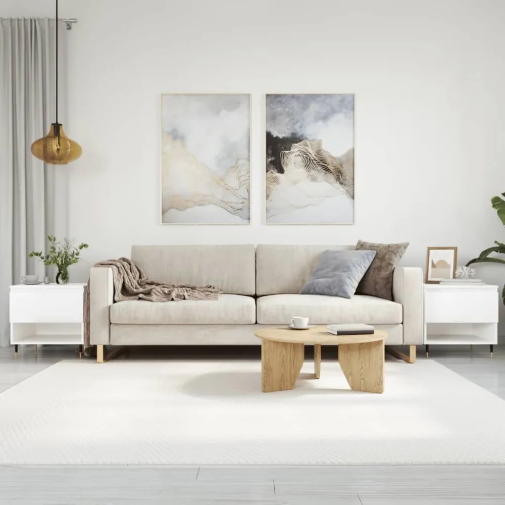 2 db magasfényű fehér szerelt fa dohányzóasztal 50 x 46 x 50 cm