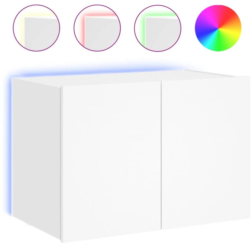 fehér falra szerelhető TV-szekrény LED-lámpákkal 60x35x41 cm