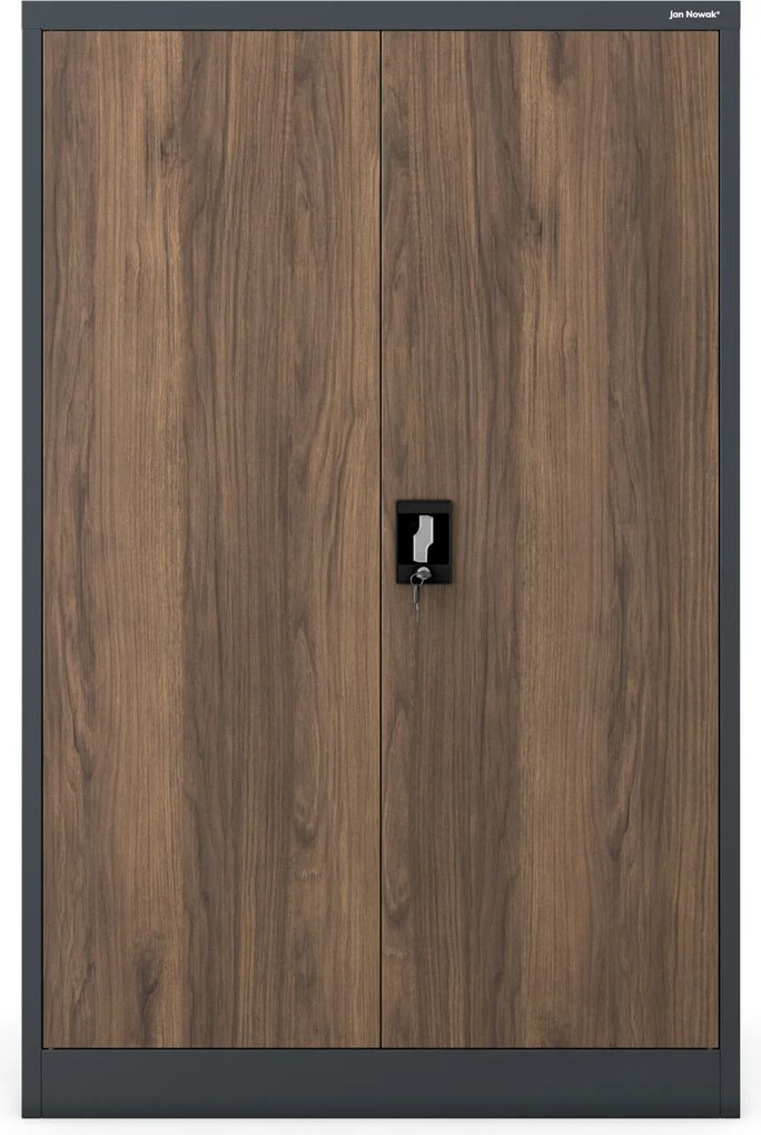 Alacsony fém irodai szekrény 3 polccal, antracit/dió, 900x1400x400 mm: KEVIN Eco Design