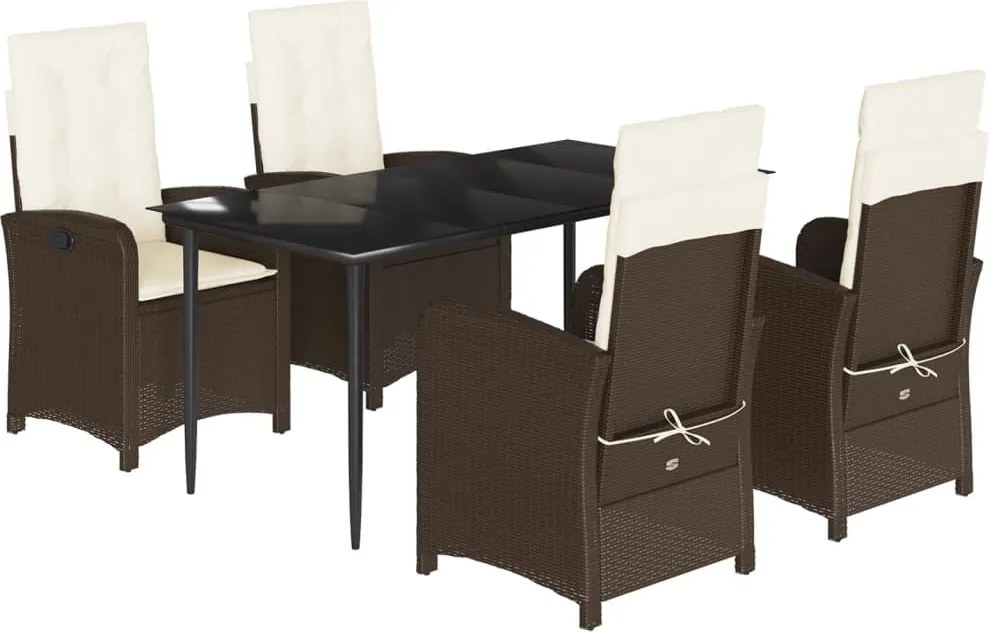 vidaXL 5 részes barna polyrattan kerti étkezőgarnitúra párnákkal