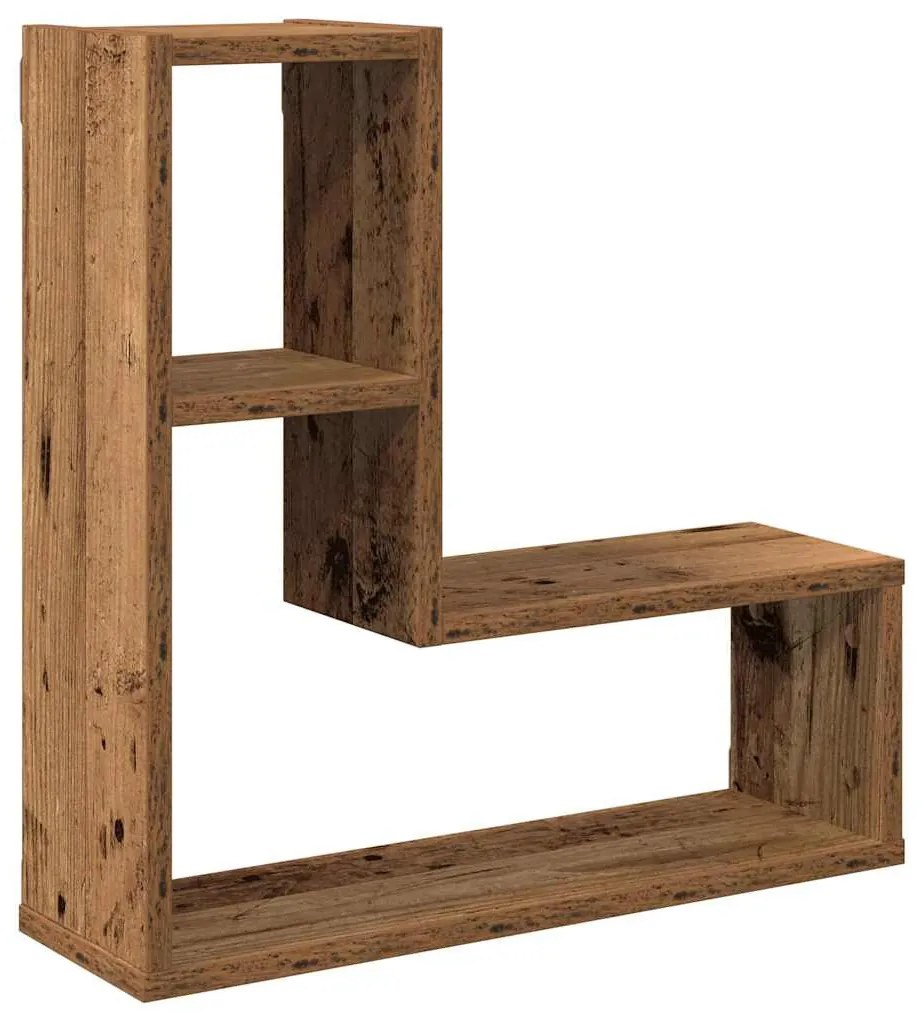 2 db antik fa színű szerelt fa fali kockapolc 50x15x50 cm