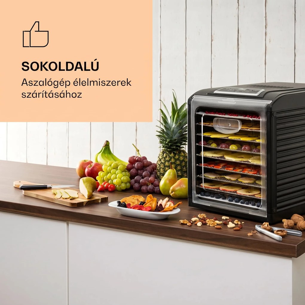 Klarstein Fruit Jerkyu Plus 9, aszalógép, 600-700 W, 35-70 °C, időzítő, 9 emelet
