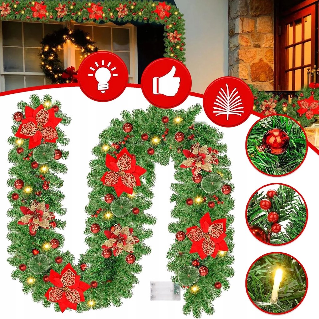 Karácsonyi Koszorú, Karácsonyi Dekoráció Kandallólépcsőre 2,7 M