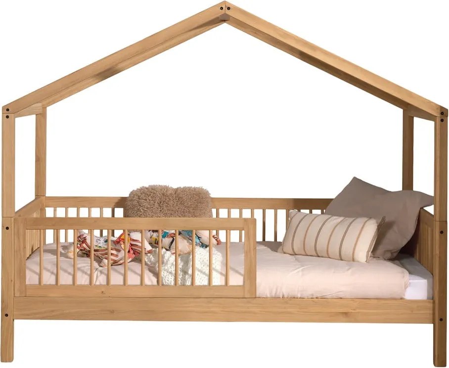 Natúr színű házikó alakú tölgyfa gyerekágy ágyráccsal 90x200 cm Forrest – Vipack