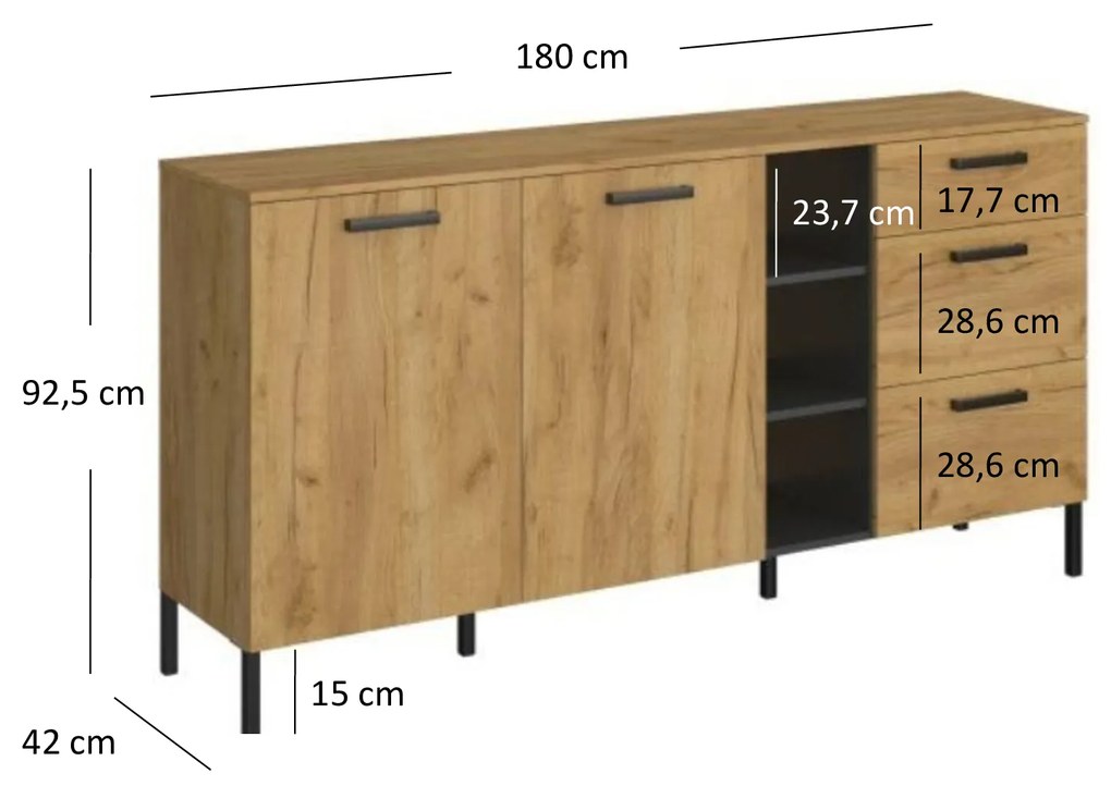 Komód Shanna (arany craft tölgy + antracit). 1053219