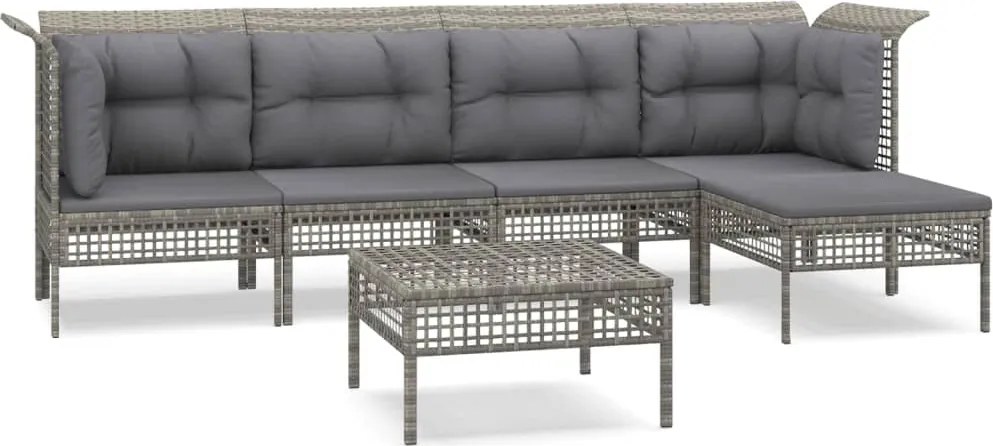 vidaXL 6 részes szürke polyrattan kerti ülőgarnitúra párnákkal