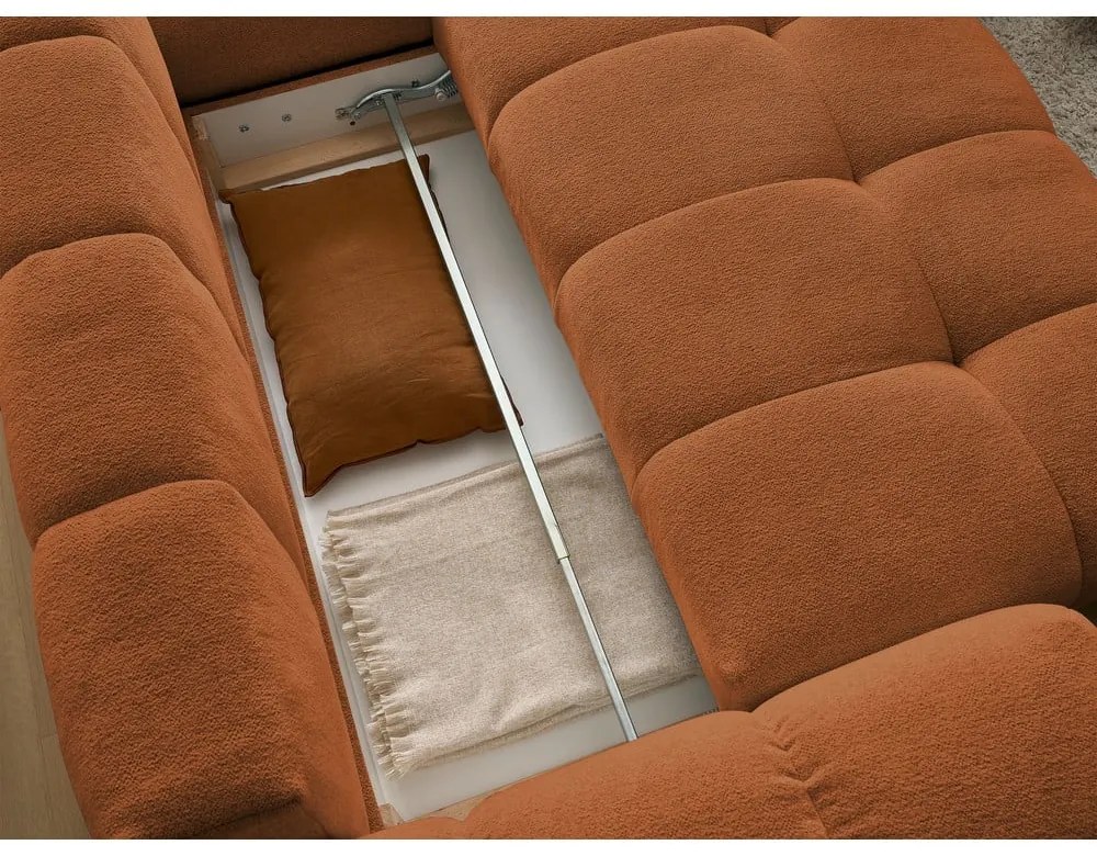 Terrakotta színű zsenília kinyitható-tárolóhelyes sarokkanapé (jobb oldali-L alakú) Everest – Bobochic Paris