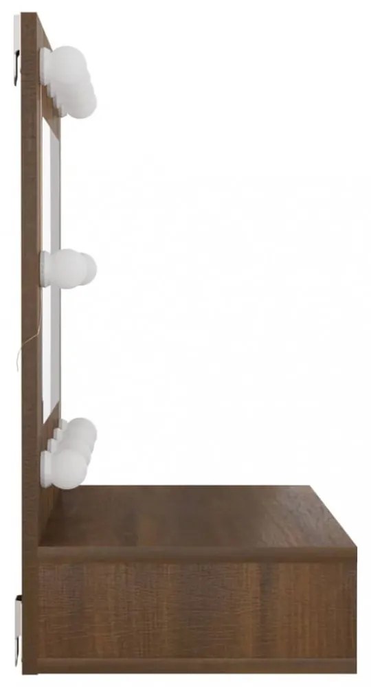 barna tölgy színű tükrös szekrény LED-ekkel 60 x 31,5 x 62 cm