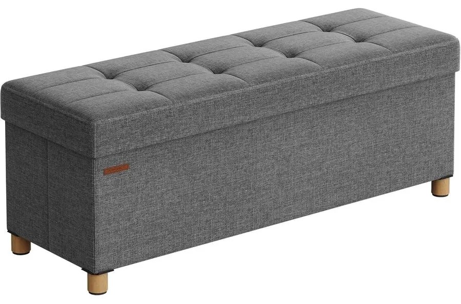 SONGMICS tárolós ülőke, összecsukható pad lábakkal, 38 × 110 × 40 cm, szürke színben