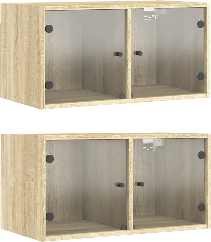 vidaXL 2 db sonoma tölgy színű faliszekrény üvegajtókkal 68,5x37x35 cm