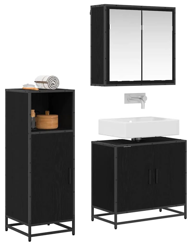 Fürdőszoba bútor szett 3 pcs Musta tammi 60 x 33 x 60 cm