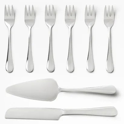 Fehér-ezüstszínű rozsdamentes acél desszertes villa szett The Essentials Cake Tools – Printworks