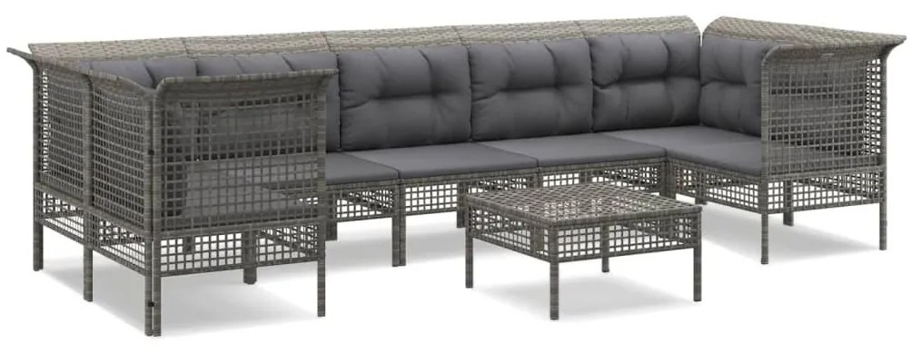 8 részes szürke polyrattan kerti ülőgarnitúra párnákkal