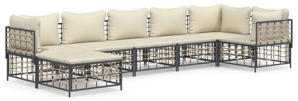 7 részes antracitszürke polyrattan kerti ülőgarnitúra párnákkal