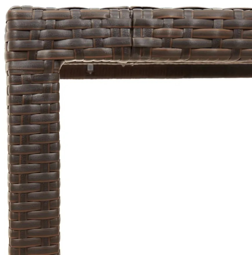 barna polyrattan üveglapos kerti asztal 90 x 90 x 75 cm