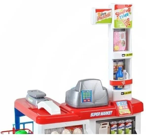 PROCART Szupermarket készlet, 24 kiegészítő, fények, hangeffektusok, bevásárlókosár, pénztárgép, 82x50x44 cm