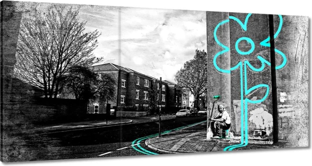 Vászonkép 60x30 Banksy Türkiz virág