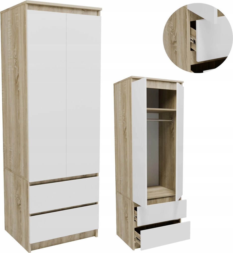 Szekrény STA60SOB sonoma-fehér gardróbszekrény fiókos polcos szekrény