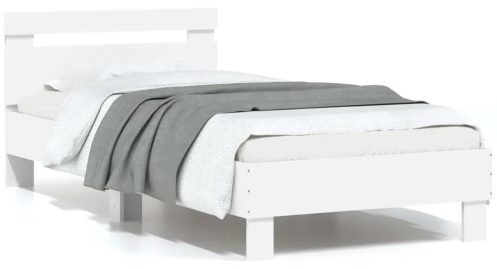 fehér ágykeret fejtámlával és LED-világítással 75 x 190 cm