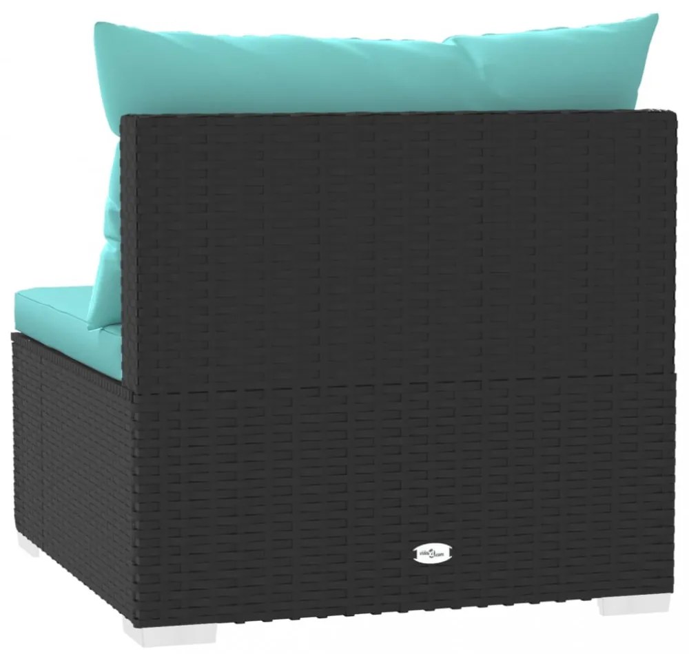 fekete polyrattan kerti középső kanapé párnákkal