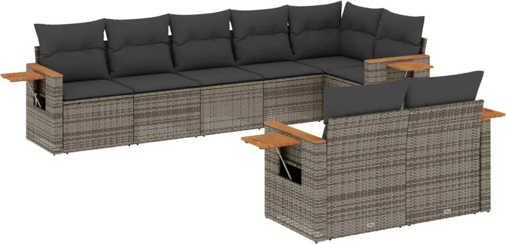 vidaXL 8 részes szürke polyrattan kerti ülőgarnitúra párnákkal