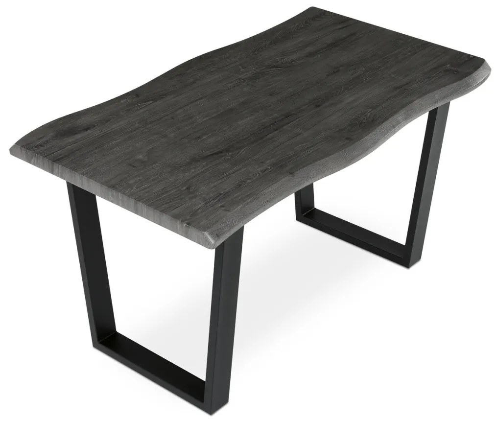 Masă de sufragerie, 140x80x75 cm, blat MDF, decor stejar gri, picioare metalice in forma de U