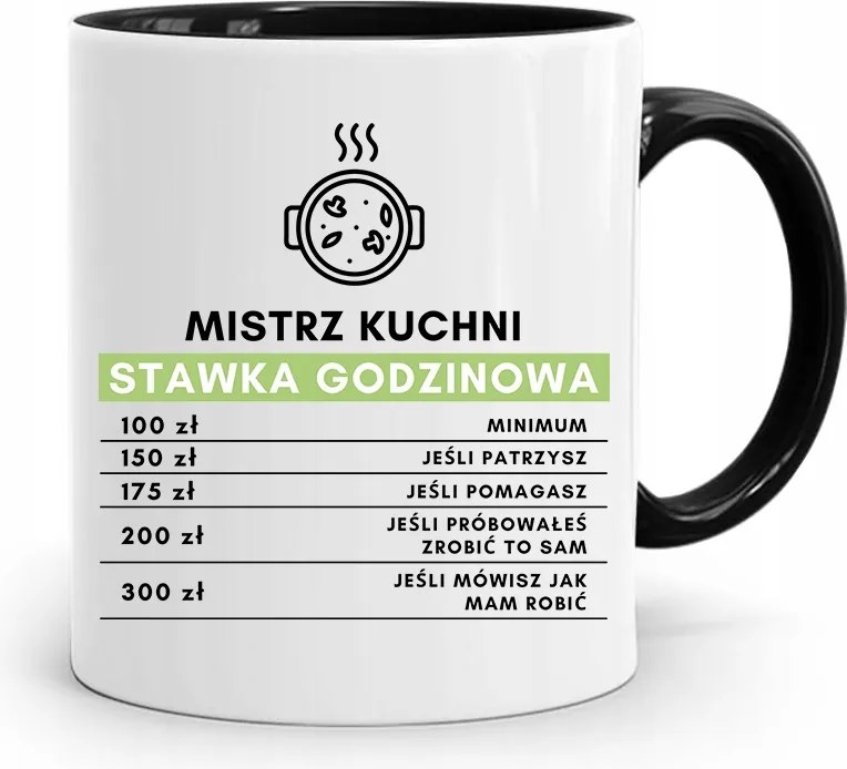 Bögre Fekete Ajándék Szakácsnak Óradíj Nyomtatott Fényképpel