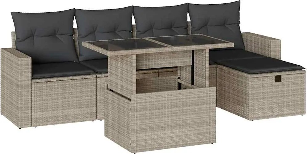 vidaXL 6 részes világosszürke polyrattan kerti ülőgarnitúra párnákkal