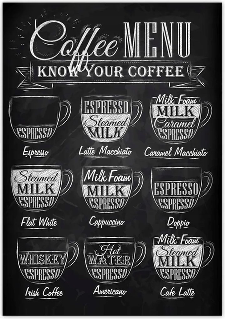 Poszterek 70x100 Cafee menü fekete alapon