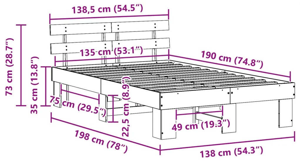 Ágykeret fejtámlával Fehér 135 x 190 cm
